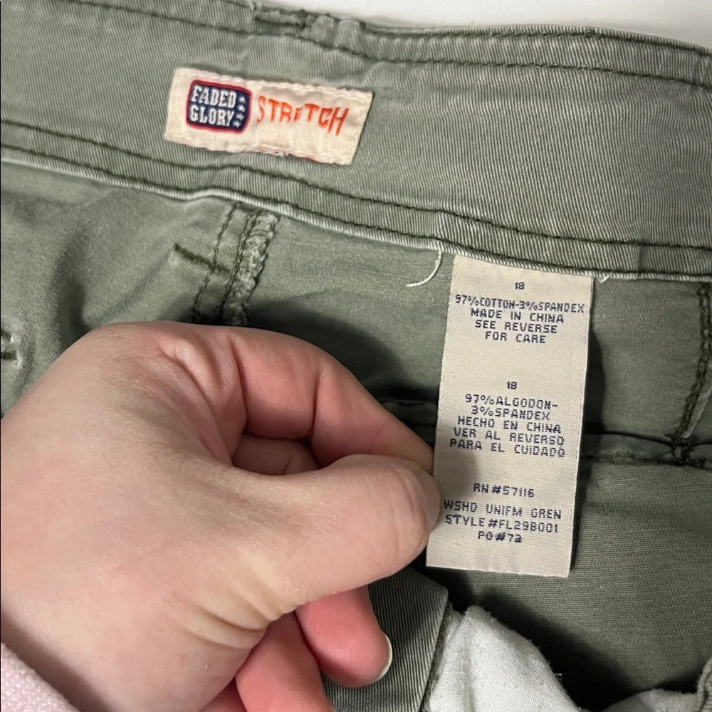 Vintage Faded Glory Sz 18 Stretch Army Green Denim Jean Shorts